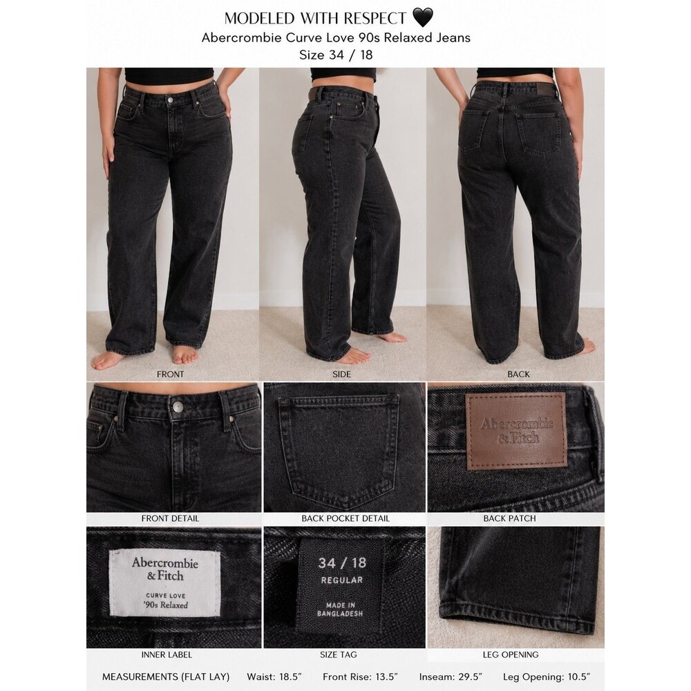 Abercrombie Curve Love Women 34/18 Black Relaxed Jeans High Rise straight Leg